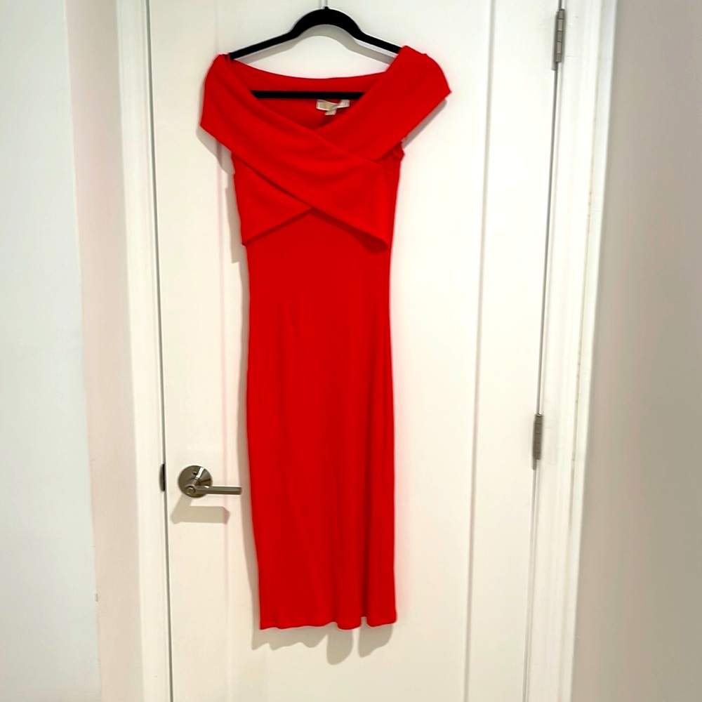 Off the shoulder brand new Michael Kora midi dress